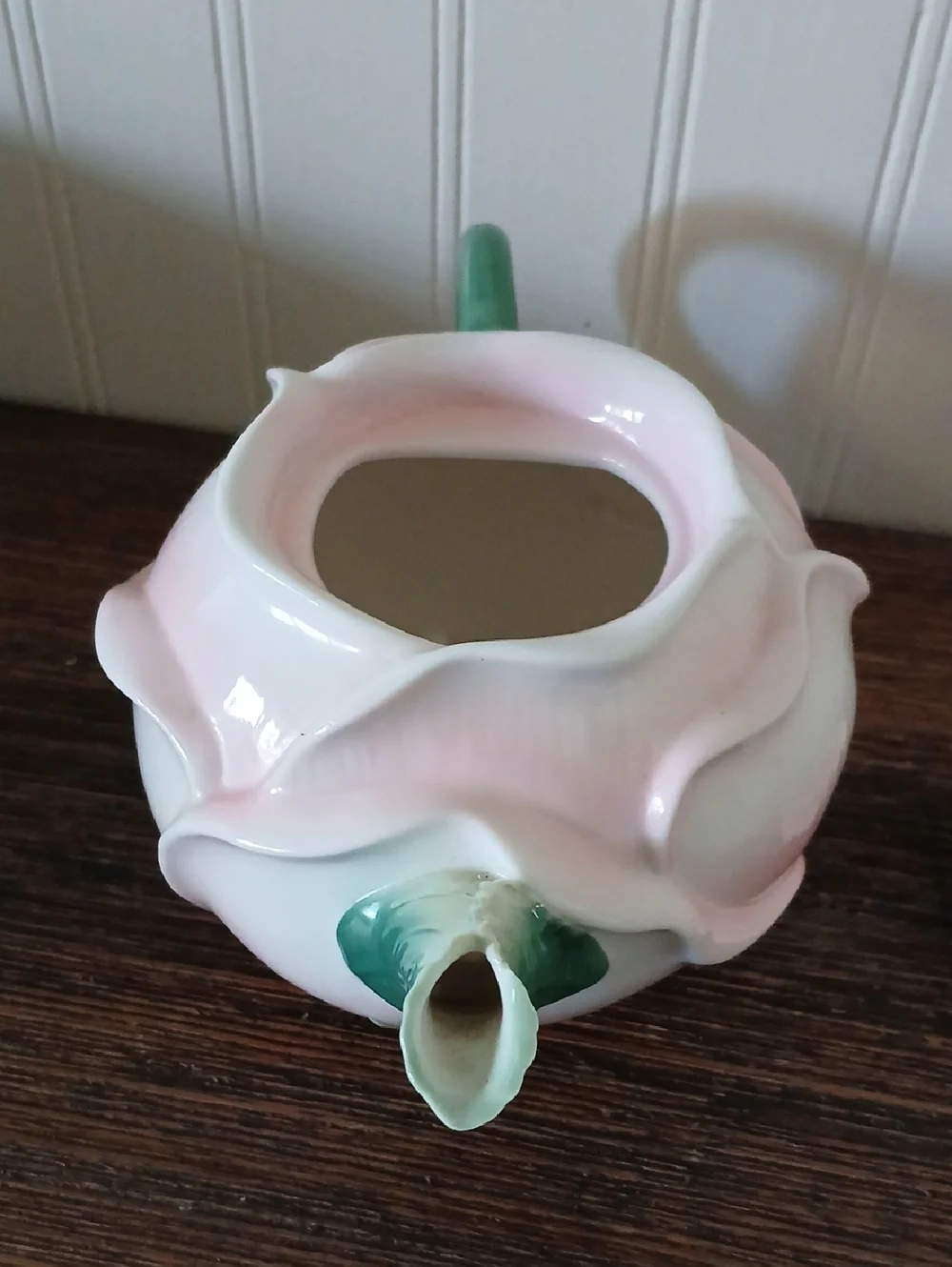 Pier 1 Imports Pink Rose Bud Shaped Flower Teapot Handpainted Flowers Ornate